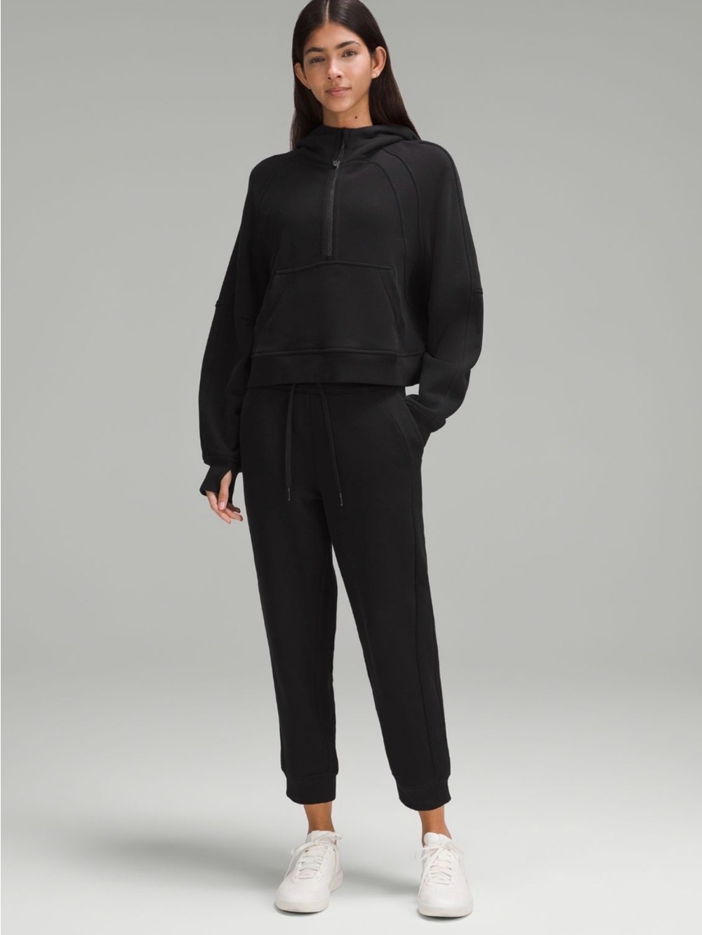 Lululemon Athletica Black Oversized Cropped Quarter Zip Scuba Women's Hoodie
